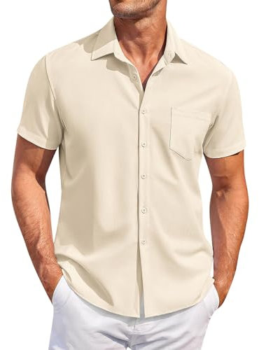 Générique Chemise Fleurie Homme Été Lin Jean Manche Courte Tshirt Chemisette Beige M