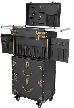 Kosmetikkoffer Trolley, 4-in-1 Schminkkoffer Groß, 25KG Gewichtskapazität Beauty Make-up Case Rollkoffer, mit Zahlenschlössern und Schlüsselschlössern-360°Drehbare Rollen, Multikoffer Rollkoffer