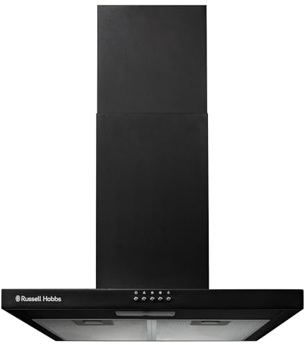 Russell Hobbs Chimney Cooker Hood 60cm T-Shaped Kitchen Extractor Fan in Black, 3 Speed Settings & LED Light Extraction & Recirculation Features, 2 x Washable Aluminium Filters RHTCH600B1B