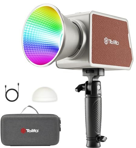 Tolifo PL-100RGB COB Video Light with Built-in 18000mAh Battery, Compact LED Studio Lights 360° Full Color CRI/TLCI 98+ 20 Scenes 2700K-6500K, APP Control,Bowens Mount, for Photography Video Lighting