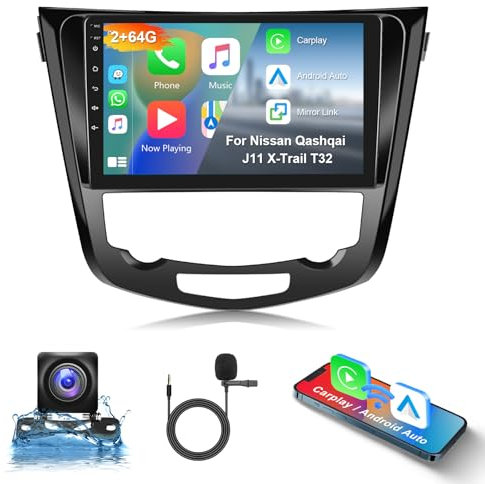 2GB 64GB Android Radio para Nissan Qashqai J11 X-Trail T32 2014-2018 con Carplay Android Auto Mirror Link,Hodozzy Pantalla Táctil de 10 Pulgadas GPS,Bluetooth,WiFi,EQ,FM/RDS Radio,Control del Volante