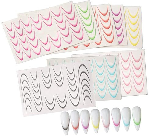 Adesivi per unghie french manicure, adesivi colorati per unghie con punta francese - Kit manicure per decalcomanie colorate per unghie 8X,Adesivo per decorazione unghie da donna alla moda, p