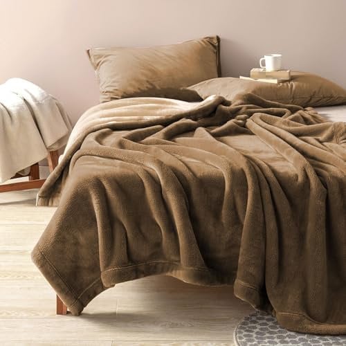 YISURE wasserdichte Decke waschbar für Paare 230x203, Braune Kuscheldecke Reversibel King Size, wasserfeste Auslaufsichere Bettdecke zum Schutz der Couch Bettmatratze oder Möbel (Braun/Tan)