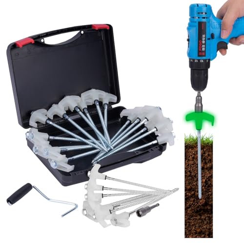 Goumthe 20PCS Heavy Duty Tent Pegs, 8inch Glow in The Dark Metal Camping Pegs, Hard Ground Awning Pegs with Hex Head Adapter, Pull Hook and Storage Case for Camping Garden Decoration