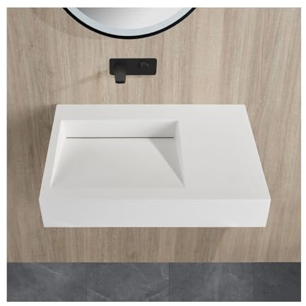 Fino Stone Cordoba Matt White Sloped Wall Hung Basin – 740mm Luxury with Flat Side Storage for a Modern Designer Bathroom Experience