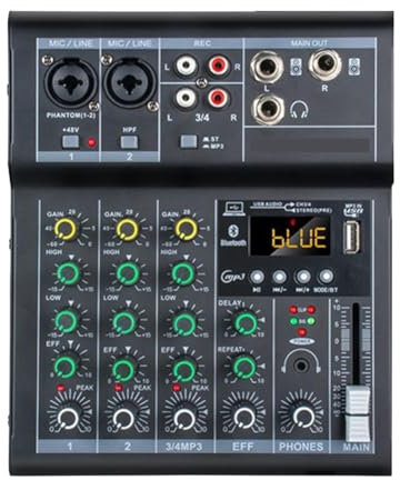 Ycagrain Console Mixer DJ Digitale Professionale Mixer Audio 4 Canali con Porta USB Supporta la Riproduzione di Connessione Bluetooth Nero Facile da Usare