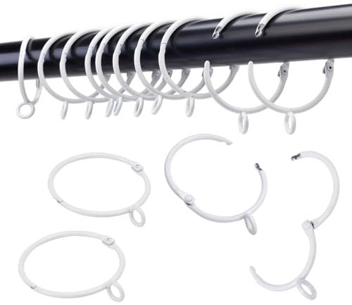 Öffnende Vorhangringe mit Öse, 24 Vorhangringe, Vorhangringe, 2,5 cm Innendurchmesser, Scharnier-Schnappverbindung, passend für Gardinenstangen bis 1,5 cm, Weiß TXZWJZ