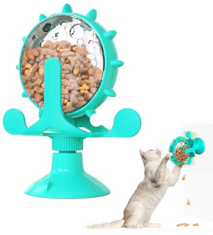 Keeplus Katzen Windmühle Katzenspielzeug, 360° Drehbar, Haustier Undichtes Spielzeug, Interaktives Katzenspielzeug (Blau)