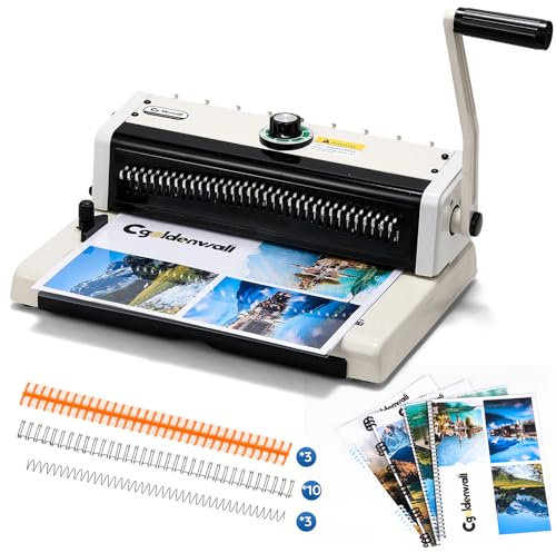 CGOLDENWALL Bindegerät, 34-Loch, Stanzt 16 Blätter (80g), Bindet 120 Blätter, 3:1 Steigung, mit Starter-Kit, Spiralbindegerät für Büro und Schule, Briefformate/A4/A5/B5