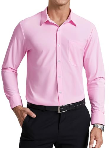 Enlision Chemise Rose pour Homme Adulte Extensible Chemise Infroissable sans Repassage à Manches Longues pour Mariage Affaires Formel Coupe Classique avec Boutons M
