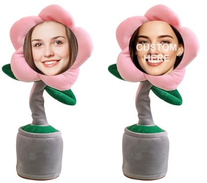 Personalised Dancing Talking Sunflower Toy,Dancing Flower with Custom Face,Repeats What You Say Sings Mimicks Records 50 Songs Funny Toys,Plush Toy Gifts for Festival (Battery-Sunflower)