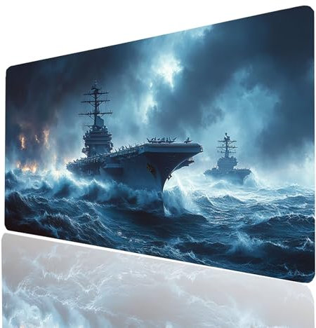 Alfombrilla Ratón xxl 90x40x0.3CM, Impermeable Alfombrilla Escritorio Batalla naval, Portaaviones Mouse Pad con Base de Goma Antideslizante, Protector Escritorio para Portatil Teclado Gamer Model08785
