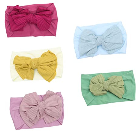 CORHAD 5 Stück Teiliges Haarband aus Weichem Nylon Elastische Hautfreundliche Schleifen Stirnbänder für Neugeborene Jungen und Mädchen Turban Kopfbedeckung in Grün Beige Lila und Blau