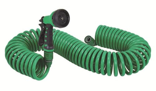 Gartenschlauch - Spiralschlauch | Verschleißfester dehnbarer Wasserschlauch mit 7 Sprühmodi, knickfrei, leckagefrei, 7,5–30 m Länge, inklusive Sprühkopf und Anschlüsse