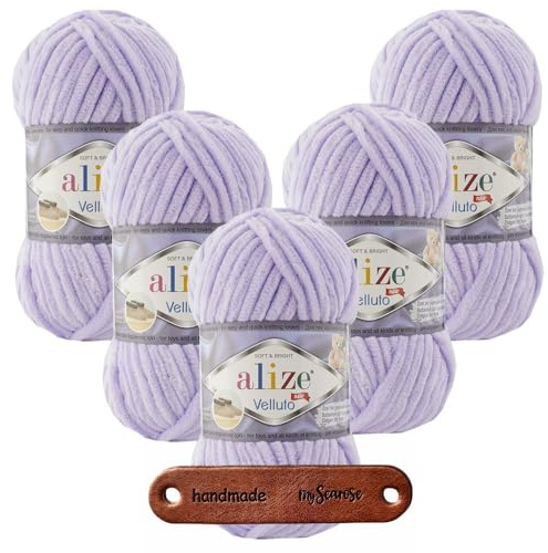 ALIZE 5 x 100g Velluto 146 Lilac Premium Wolle Chenillegarn kuschelweich Amigurumi Plüschtiere Bulky Babywolle Filzwolle Samtwolle mit mySearose Label