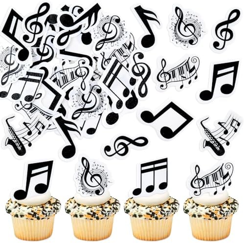 Blumomon 48pcs Edible Music Note Cupcake Toppers Edible Black Staff Cupcake Decorations Music Lover's Birthday Baby Shower Cupcake Decorations for Concert Music Theme Birthday Supplies