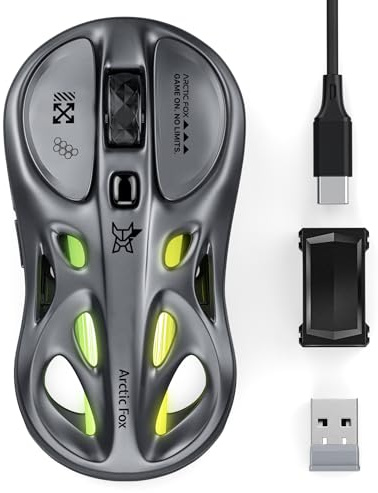 ARCTICFOX Alien X Tri-Mode Wireless Gaming Mouse – Ultra-Lightweight 500mAh Rechargeable Mouse, upto 4800 DPI, RGB Lighting, Ergonomic Hollow Design, Bluetooth & USB Compatible with Laptop PC (GRAY)