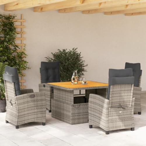 YuuSsea 5-TLG. Garten-Essgruppe, Grau Poly Rattan, verstellbare Relaxsessel, höhenverstellbarer Tisch, Outdoor Möbel Set für Terrasse, Balkon