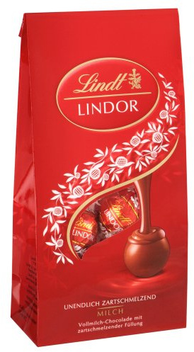 Lindt Lindor Beutel Milch, Kugeln aus feinster Vollmilch Chocolade mit einer unendlich zartschmelzenden Füllung, 11 Kugeln, glutenfrei, 137g.