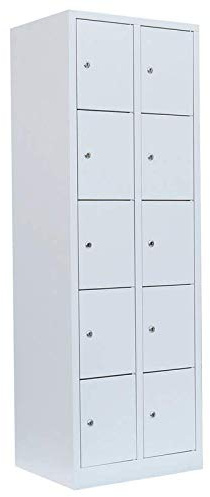 Lüllmann Schließfachschrank 10 Fächer grau 180x60x50cm | komplett montiert, Wertfachschrank, Fächerschrank, Spind, Umkleideschrank