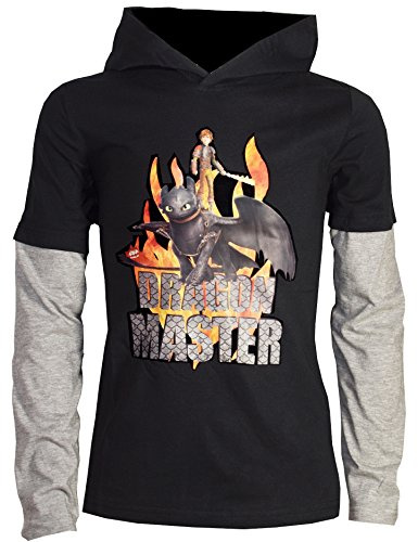 Dragons DreamWorks Kinder Double Layer Kapuzen-Sweatshirt/Hoodie Ohnezahn Toothless & Hicks, schwarz/grau