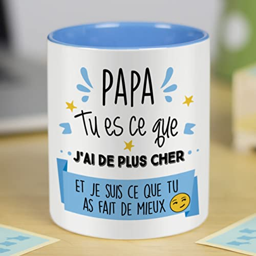 LA MENTE ES MARAVILLOSA - Mug/Tasse en Céramique avec Phrase |Papa Tu es ce que J'ai de Plus cher Et je Suis ce que tu as Fait de Mieux| 330 ml Cadeau Special, Tasse de Café