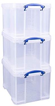 Really Useful Box Plastic Storage Bonus Pack 3x35 Litre Clear with XL Lid Clear