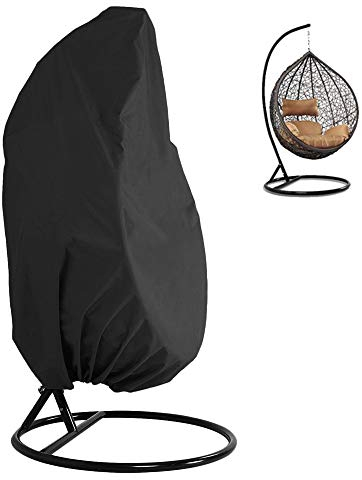 HSTD Hängesessel Schutzhülle Schwebesessel Oxford Wasserdicht Wetterfest Terrasse Schaukelstuhl Abdeckung mit Kordelzug Schwarz, 190 x 115 cm