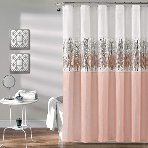 Lush Decor Night Sky Shower Curtain, 72 x 72, White & Blush
