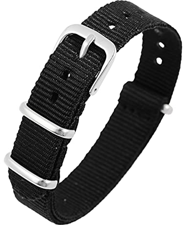 Excellanc-Uhrenarmband Ersatz Textilstoff Dornschließe Breite 14-22 mm (Stegbreite: 14 mm, schwarz)