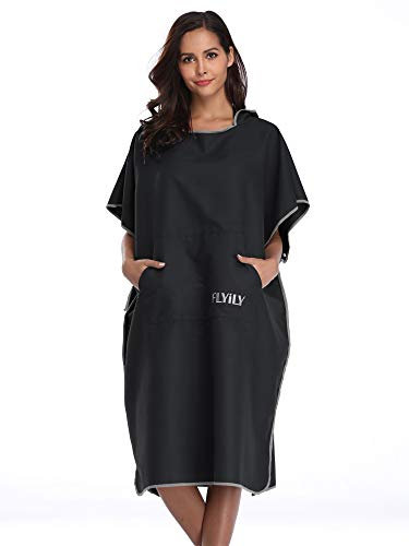 FLYILY Surf Poncho Mobile Umkleide Umkleidehilfe und Kuscheliger Bademantel in Einem Modisch und nützlich (Black, Small(Fit for Kids))