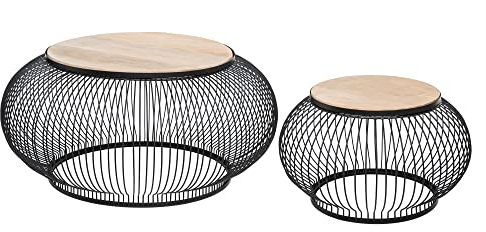 Atmosphera - Set aus 2 Couchtischen in Schwarz - Metall & Mangoholz - Schwarz