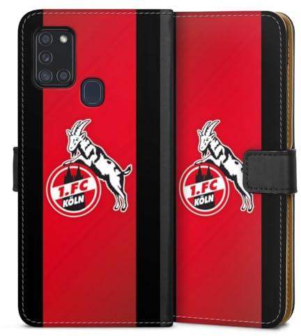 Klapphülle kompatibel mit Samsung Galaxy A21s Handyhülle aus Kunst Leder schwarz Flip Case 1. FC Köln Offizielles Lizenzprodukt Geißbock Hennes