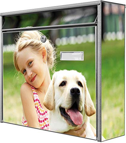 banjado® Burg-Wächter® Briefkasten mit Motiv Wunschmotiv/Briefkasten ohne Zeitungsfach 32x36x10 cm groß/Briefkasten mit Namensschild A4 Einwurf inkl. Montagematerial & 2 Schlüsseln