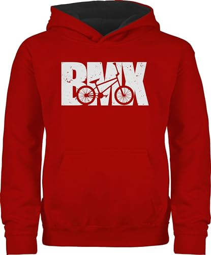Shirtracer Pullover Kinder Hoodie Jungen Mädchen - Sport Kleidung - BMX Fahrrad weiß - 140 (9/11 Jahre) - Rot/Schwarz - polower kinderpullover Hoody für ohne Kordel Jungs 25. Geburtstag polova