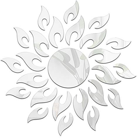 CREATCABIN 3D Tournesol Miroir Stickers Muraux Acrylique Miroir Stickers Muraux Auto-Adhésif DIY Décoration Murale pour Salon Chambre TV Fond Décoration de la Maison, Argenterie