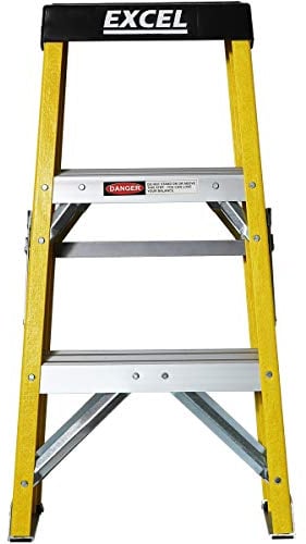 Excel Electricians Fibreglass 2 Step Ladder 0.76m Height - Heavy Duty 2 Treads ladder, folding and lightweight step ladder, Non-conductive material, Maximum Load Capacity of 150kg