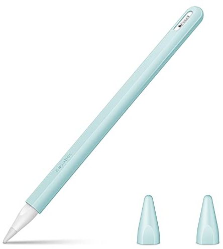 FINTIE Étui Compatible avec Pencil (2ème Génération), Coque de Protection Pochette en Silicone Souple Léger avec 2 Couvercles de Pointe pour Stylo iPad Pro 11/12.9 iPad Air 4, Bleu Barbeau