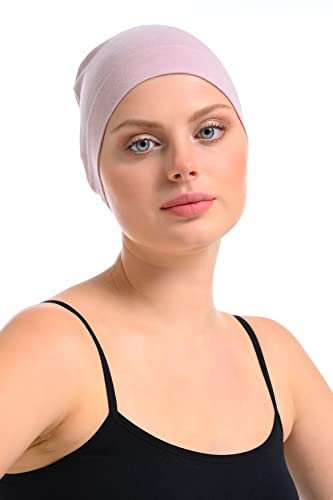 Bambus Mütze für Damen – Chemo Mütze bei Haarausfall, atmungsaktive Nachtmütze, Kopfbedeckung aus Bambus & Baumwolle bei empfindlicher Kopfhaut, Beanie Schlafhaube Frauen (Powder Pink)