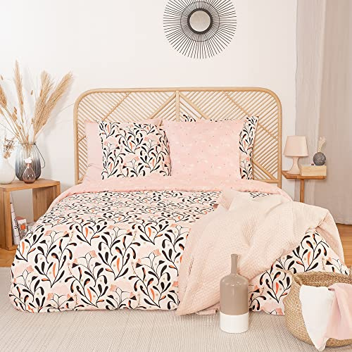 CÔTE DECO Parure de lit Satin de Coton Bio* Rose 240x220 cm Joy - Sets de Housse de Couette imprimé avec 2 Taies d'oreiller