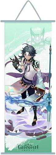 ZPPLD Genshin Impact Poster,Genshin Impact Scroll Poster,Anime Poster Groß Anime Spielcharakter Anime Poster für Wanddekoration, 70x25cm (Xiao)