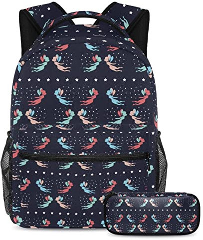 Büchertasche mit Federmäppchen, leichter Rucksack, Laptop, Tagesrucksack für Teenager, Jungen, Mädchen, Pixie Stars, mehrfarbig