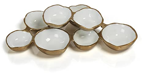 Zodax Cluster of 8 Round Serving Bowls Gold and White 12.75 in x 7.25 in x 2.25 in