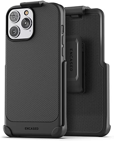 Encased Thin Armor Designed for iPhone 14 Pro Max Belt Clip Case, Slim Fit Phone Case with Holster (Matte Black)
