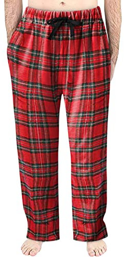 Confortable à porter pour dormir, pour se détendre - Pantalon de nuit à carreaux - Pyjama long en jersey de coton - Short de pyjama pour homme, Rouge, XXXL