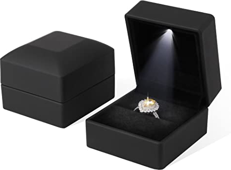 Rolin Roly 2PCSRing Box mit LED Licht Quadrat Schwarz Ring Schachtel Jewelry Geschenkbox für Ring Schmuckschatullen Vorschlagen Ringkasten Hochzeit Verlobungsring (Black)