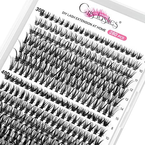 Crislashes Extension Cils 280 Pièces Cils Individuels 30D+40D D 8-15mm Cluster Lashes Extensions de Cils DIY Cils Individuels Cluster Lashes Faux Cils Individuel