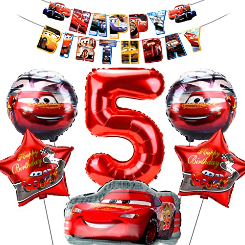 Cars Deko Geburtstag 5 Jahre, Auto Geburtstagsparty Deko, Geburtstagsdeko Auto Jungen, Auto Luftballon 5 Jahre Folienballon Cars Happy Birthday Banner für Kinder Geburtstag Party Dekoration