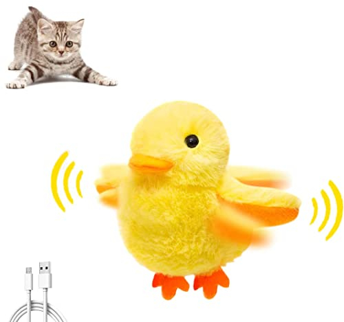 LUCKKY Gelbes Entenspielzeug für Katze,Elektrisches Katzenminzenspielzeug,Interaktives Katzenspielzeug Elektrischer,Wiederaufladbare Berühren aktiviert Katze Spielzeug,Plüsch Katze Übungsspielzeug