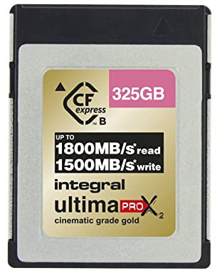 Integral 325GB CFexpress Memory Card Type B 2.0 12K and 8K RAW and 8K 120 FPS 1800MB/s Read 1500MB/s Write Speed 1500MB/s Sustained Write Speed Designed for Advanced Cinematic and DSLR Cameras